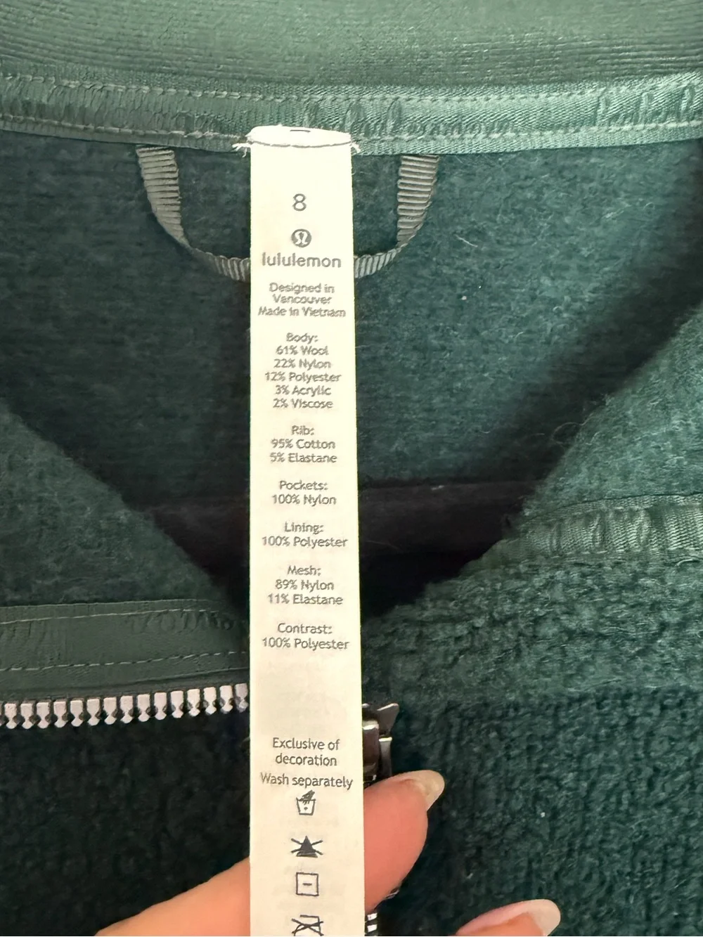 Lululemon So Sherpa Jacket Malachite Green Wool Blend Fleece Size 8